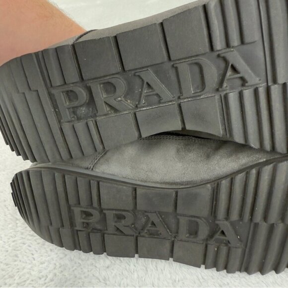 Prada Hi Top Grey/Blue Nylon and Suede High Top Sneaker Sz 7.5 US/6.5 UK/40.5 EU - Picture 14 of 14